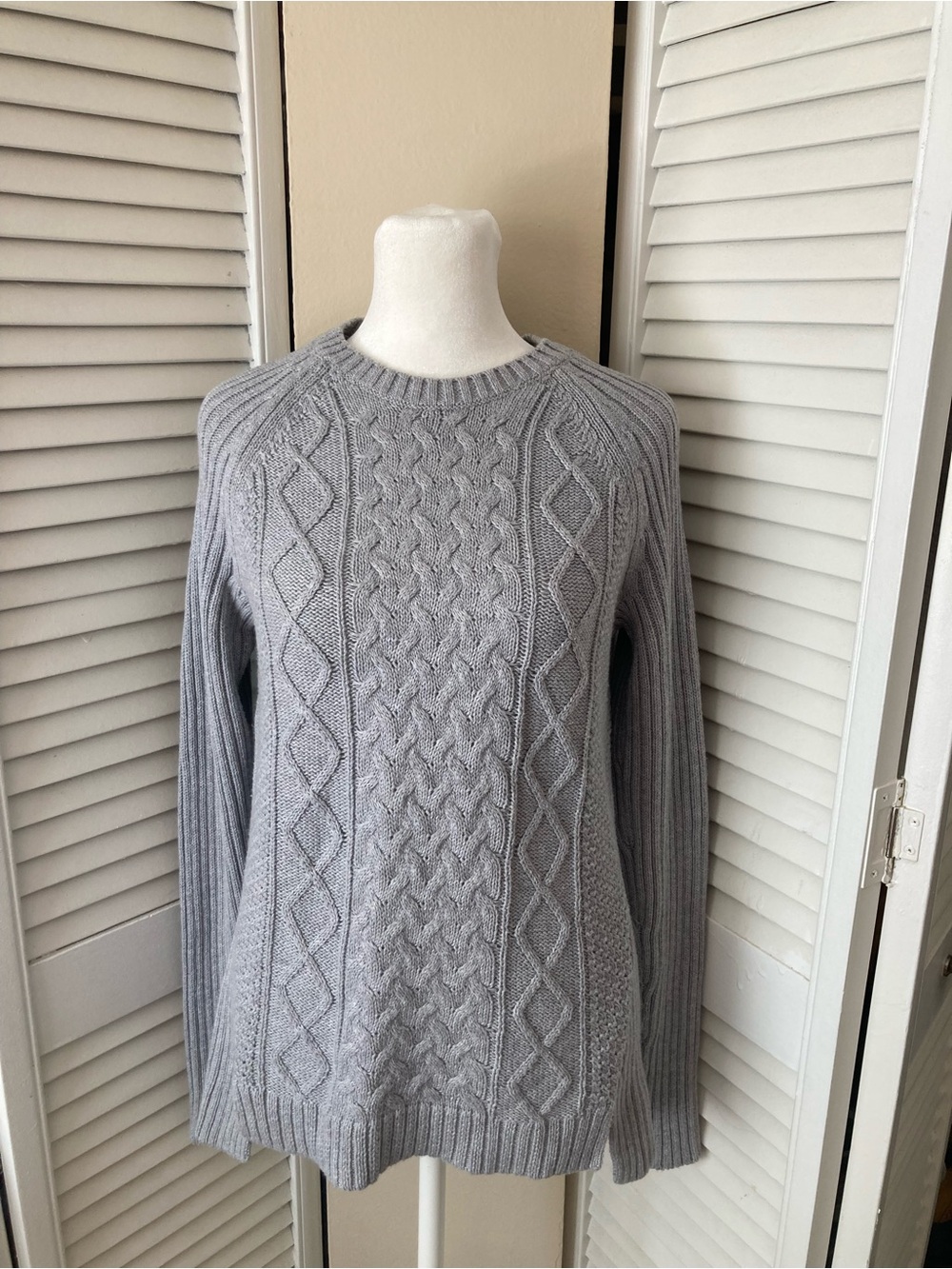MICHAEL Michael Kors Light Gray Cable Knit Crewneck Sweater
